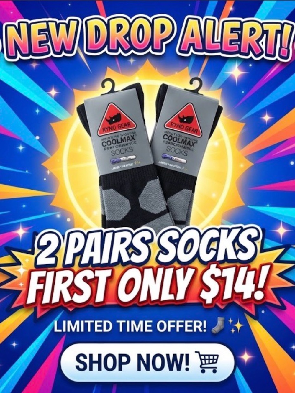 2pairs Men’s Black Cool Max Performance Bl Socks size 10-14
